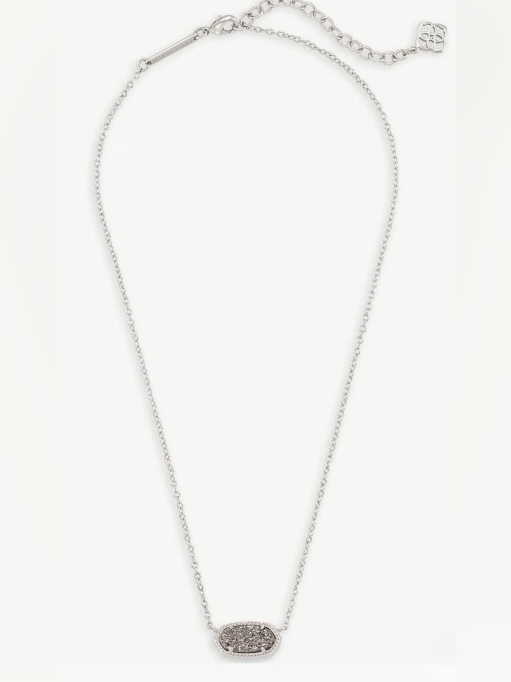 EUC KENDRA SCOTT Elisa Silver Pendant Necklace Platinum Drusy Adjustable 15-17”